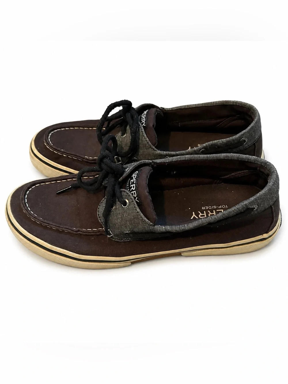 Sperry Top-Sider Men’s Boat Shoes Black Gray Canvas Lace Up Size 10 Casual